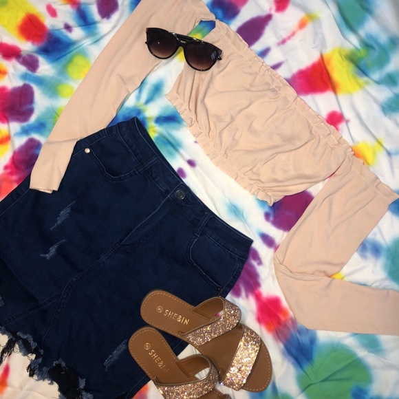 Missguided Tops - PEACH BANDEAU CROP TOP